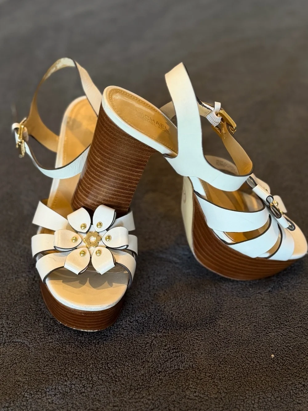 Michael Kors White Floral Platform Ankle-Strap Sandals